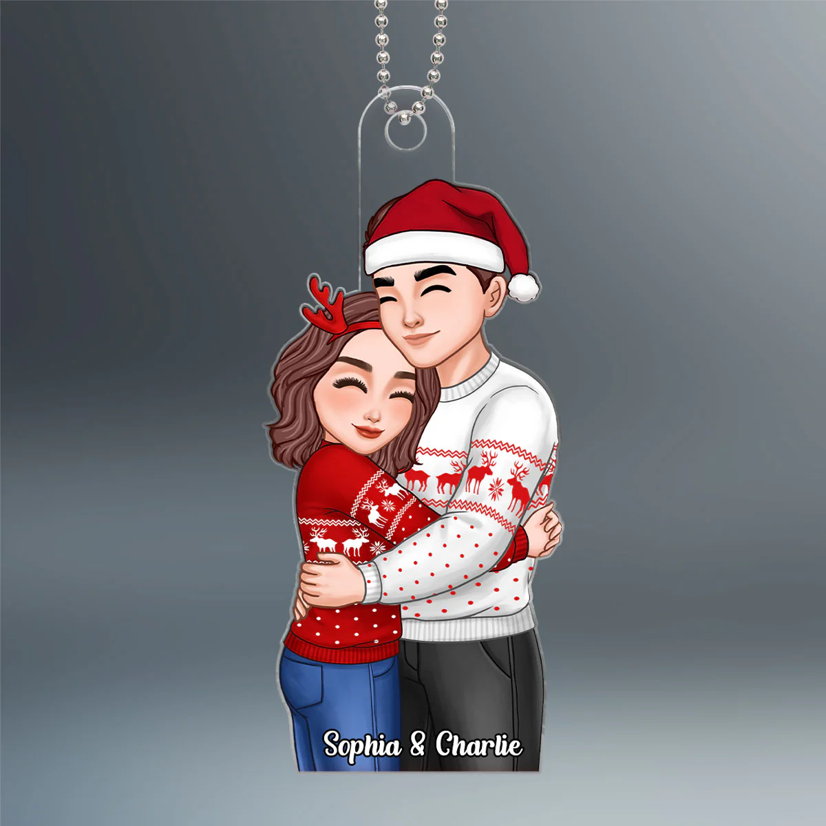 Happy Romantic Couple Hugging Personalized Acrylic Ornament - Image 2