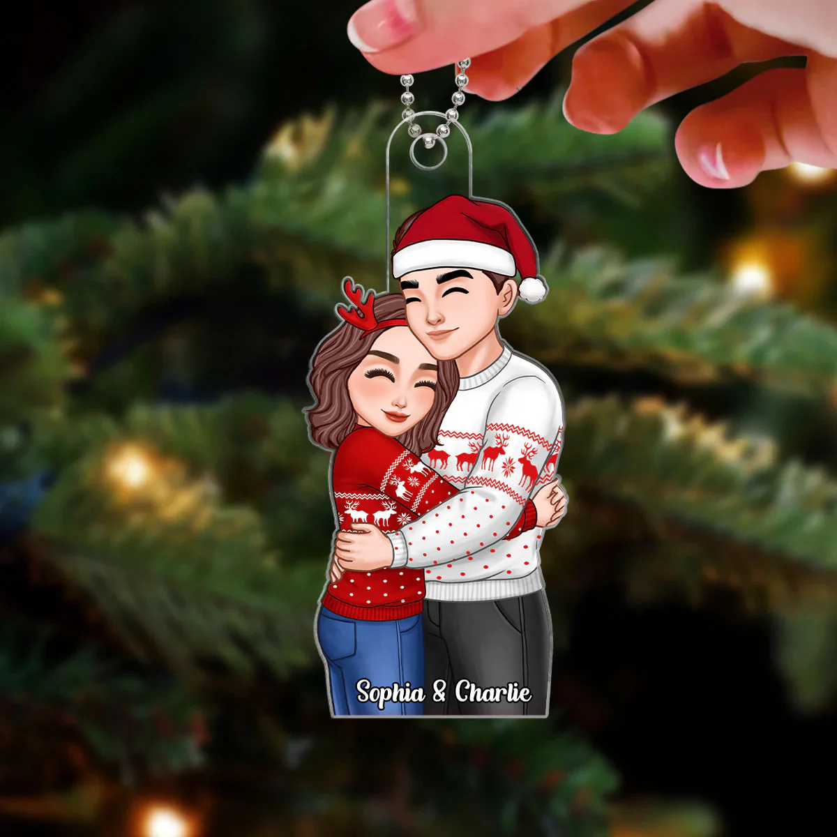 Happy Romantic Couple Hugging Personalized Acrylic Ornament - Image 3