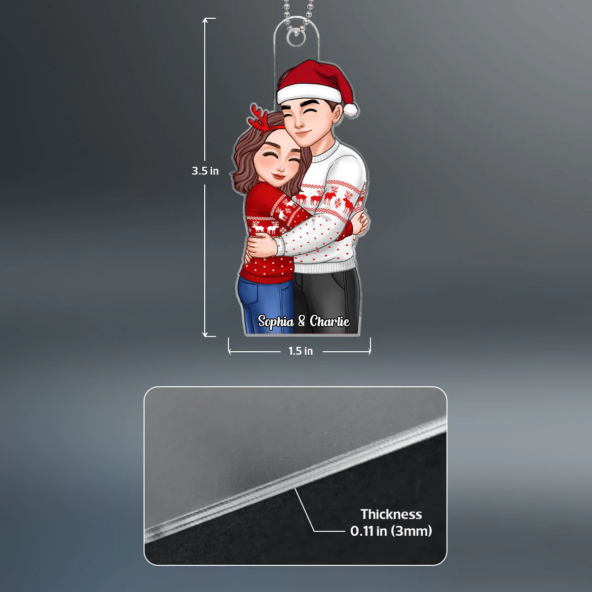 Happy Romantic Couple Hugging Personalized Acrylic Ornament - Image 4