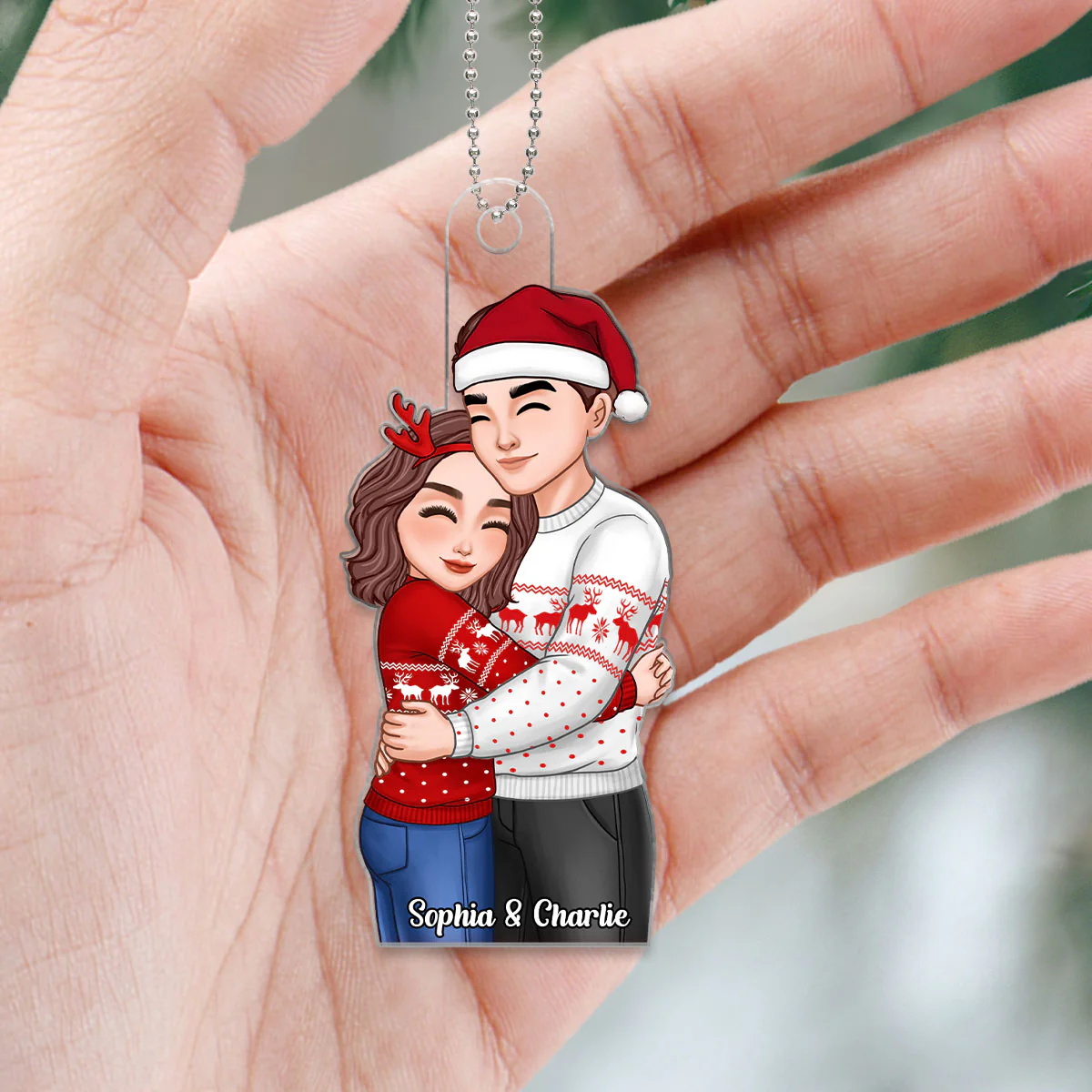 Happy Romantic Couple Hugging Personalized Acrylic Ornament - Image 5