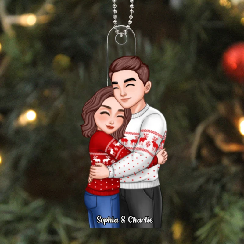 Happy Romantic Couple Hugging Personalized Acrylic Ornament - Image 7