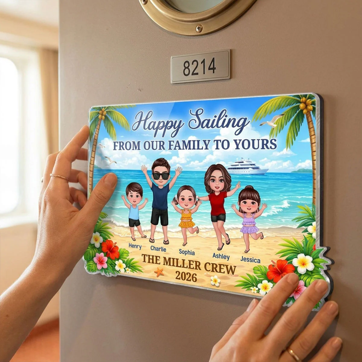 Happy Sailing From Our Family To Yours Happy Family - Personalized Cruise Ship Door Magnet - Cruise Trip Keepsake - Image 2