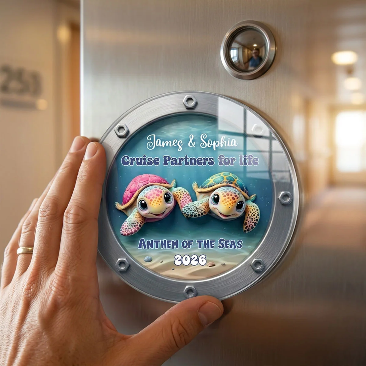 Happy Sailing Turtle Couple 2D Flat - Personalized Cruise Ship Door Magnet - Cruise Trip Decoration - Image 5