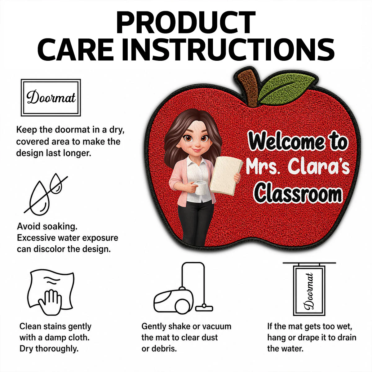 Happy Teacher Apple Welcome To Classroom - Personalized Doormat - Back To School Gift For Teacher, Classroom Decor - Image 7