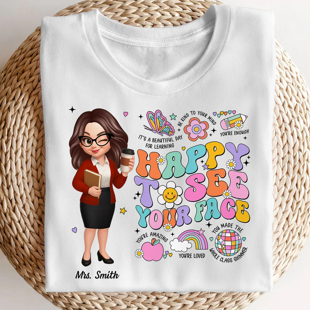 Happy To See Your Face Groovy Retro Persomalized Shirt, Back To School Shirt For Teachers