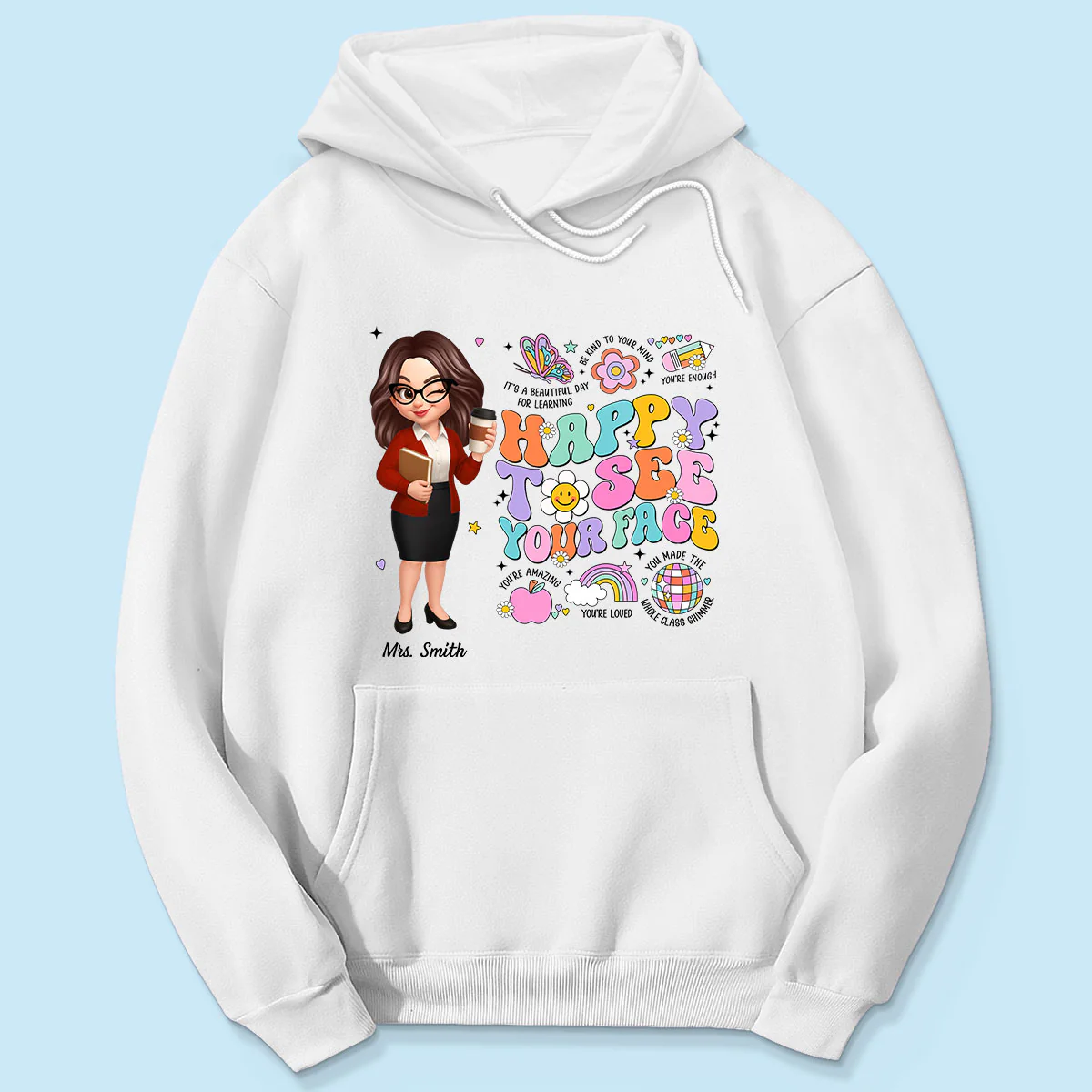 Happy To See Your Face Groovy Retro Persomalized Shirt, Back To School Shirt For Teachers - Image 10