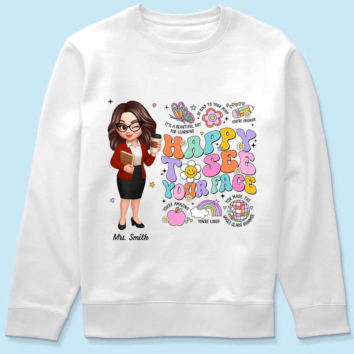 Happy To See Your Face Groovy Retro Persomalized Shirt, Back To School Shirt For Teachers - Image 11