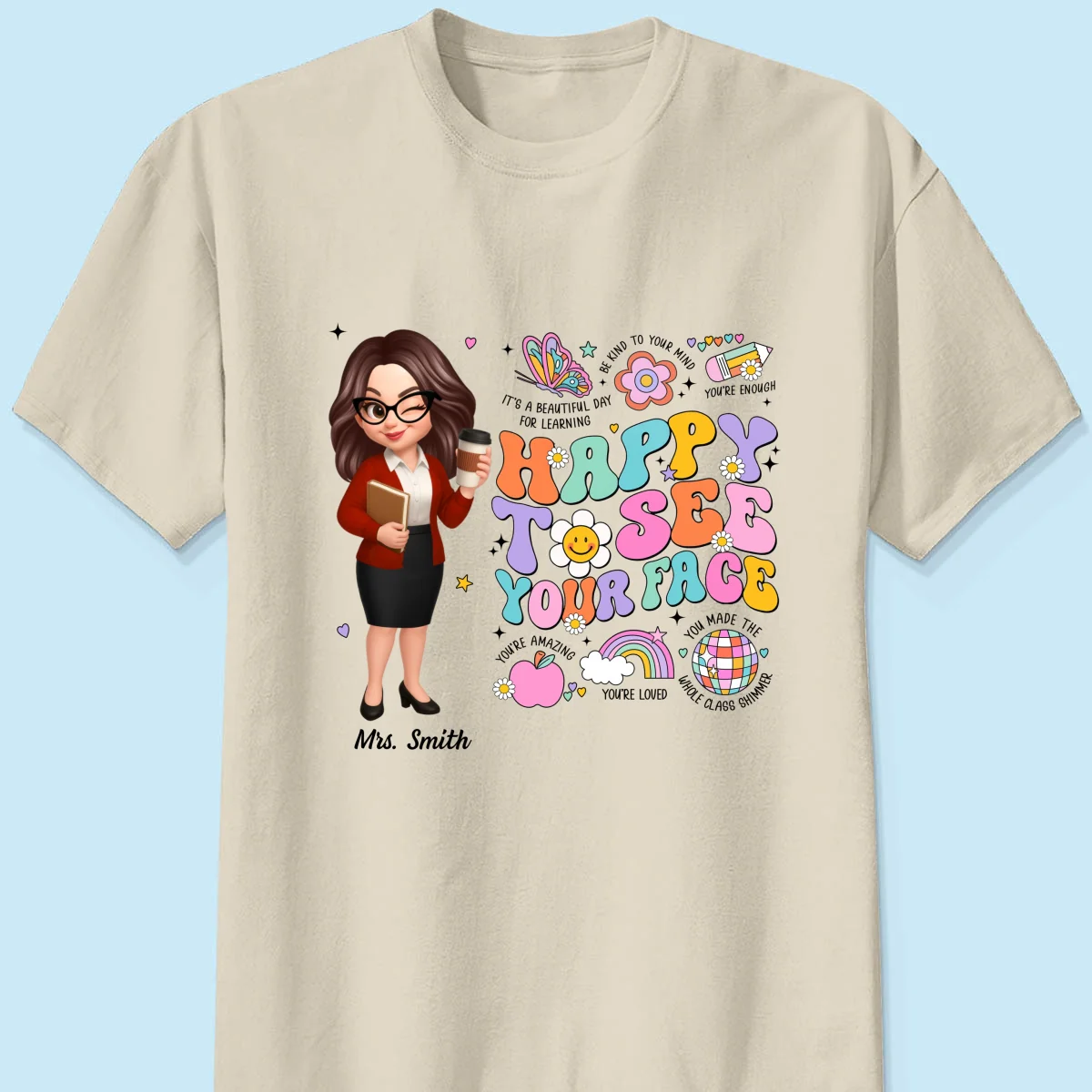 Happy To See Your Face Groovy Retro Persomalized Shirt, Back To School Shirt For Teachers - Image 15