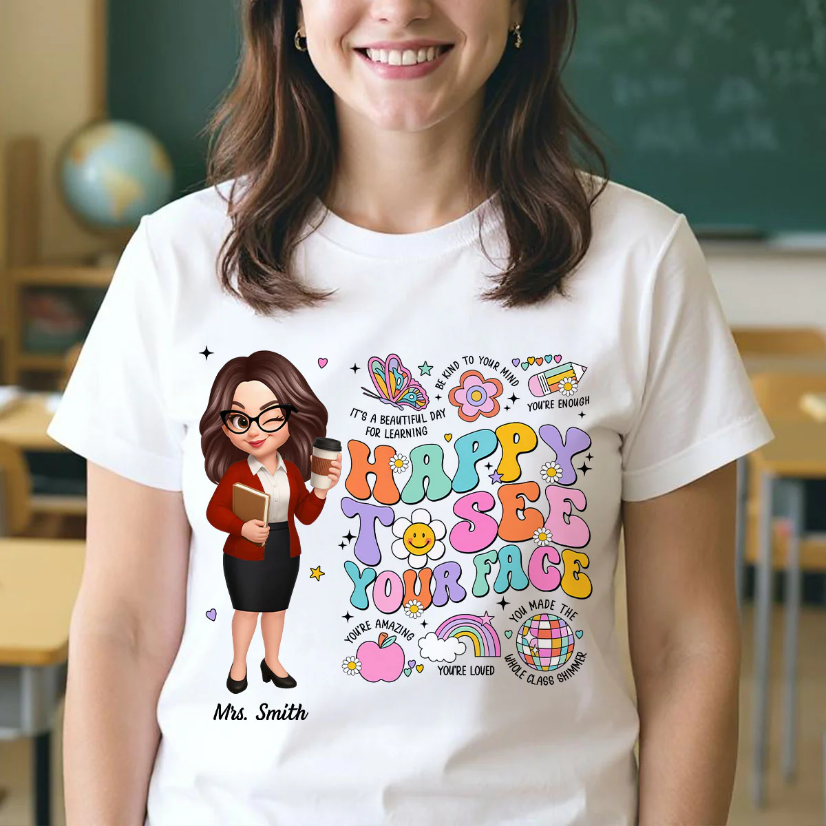 Happy To See Your Face Groovy Retro Persomalized Shirt, Back To School Shirt For Teachers - Image 2