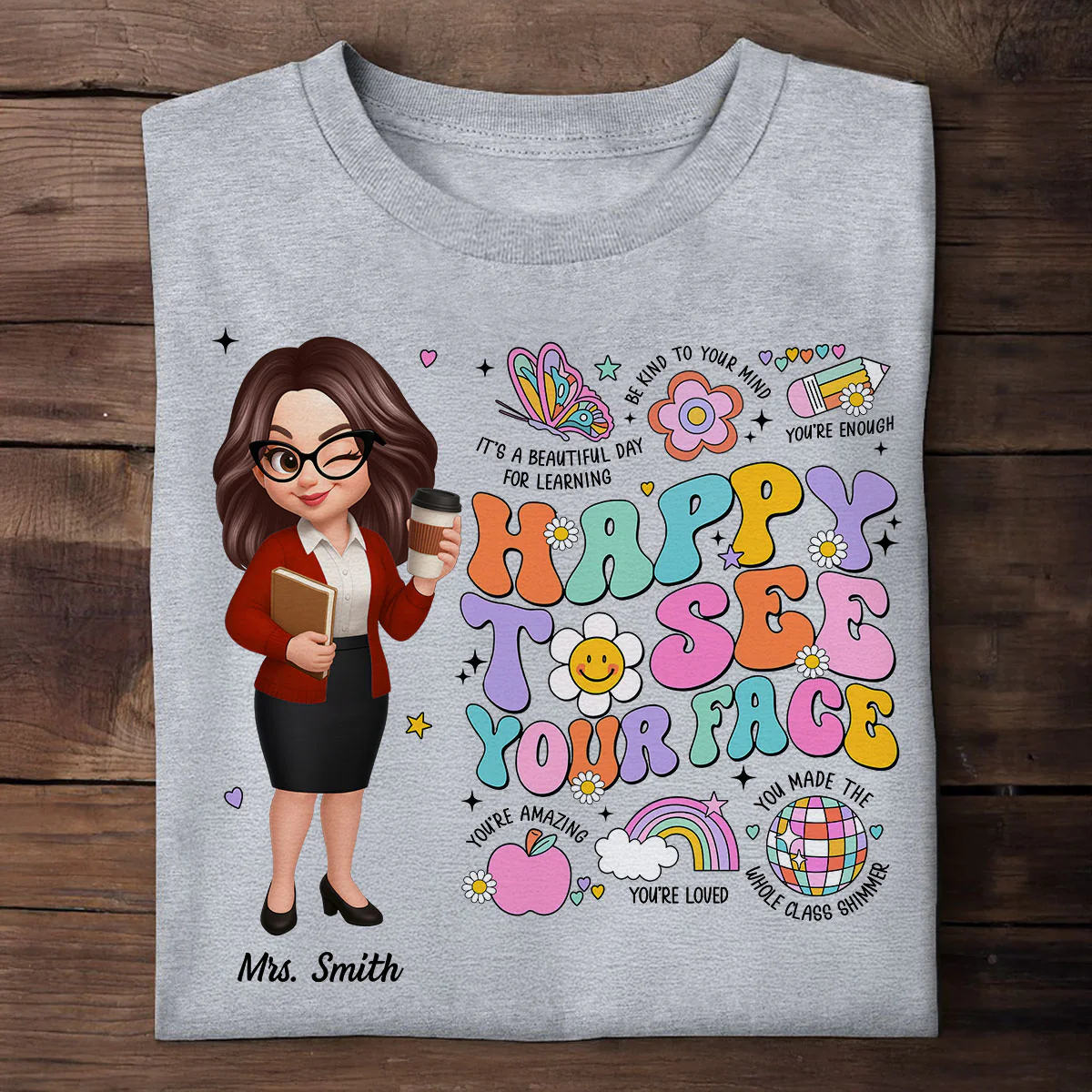 Happy To See Your Face Groovy Retro Persomalized Shirt, Back To School Shirt For Teachers - Image 3