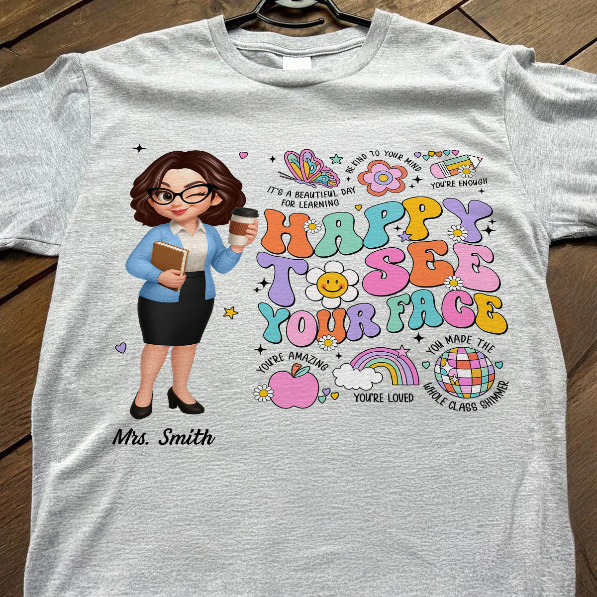 Happy To See Your Face Groovy Retro Persomalized Shirt, Back To School Shirt For Teachers - Image 4