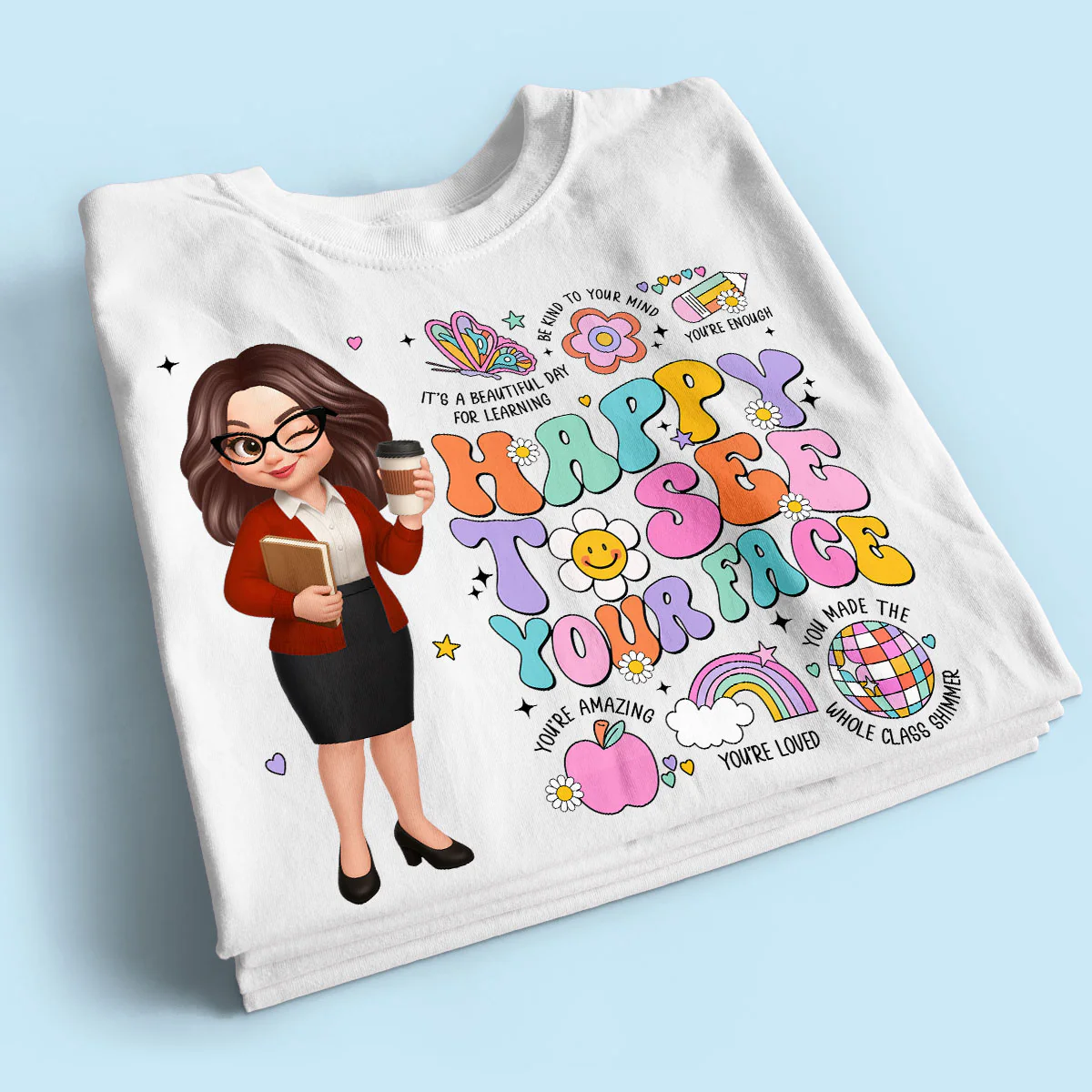 Happy To See Your Face Groovy Retro Persomalized Shirt, Back To School Shirt For Teachers - Image 7