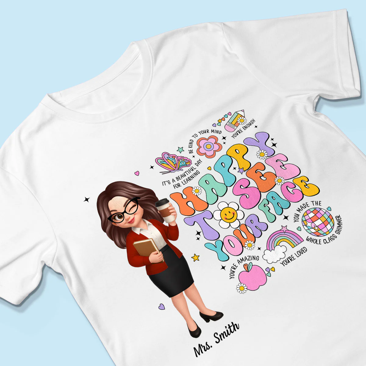 Happy To See Your Face Groovy Retro Persomalized Shirt, Back To School Shirt For Teachers - Image 8