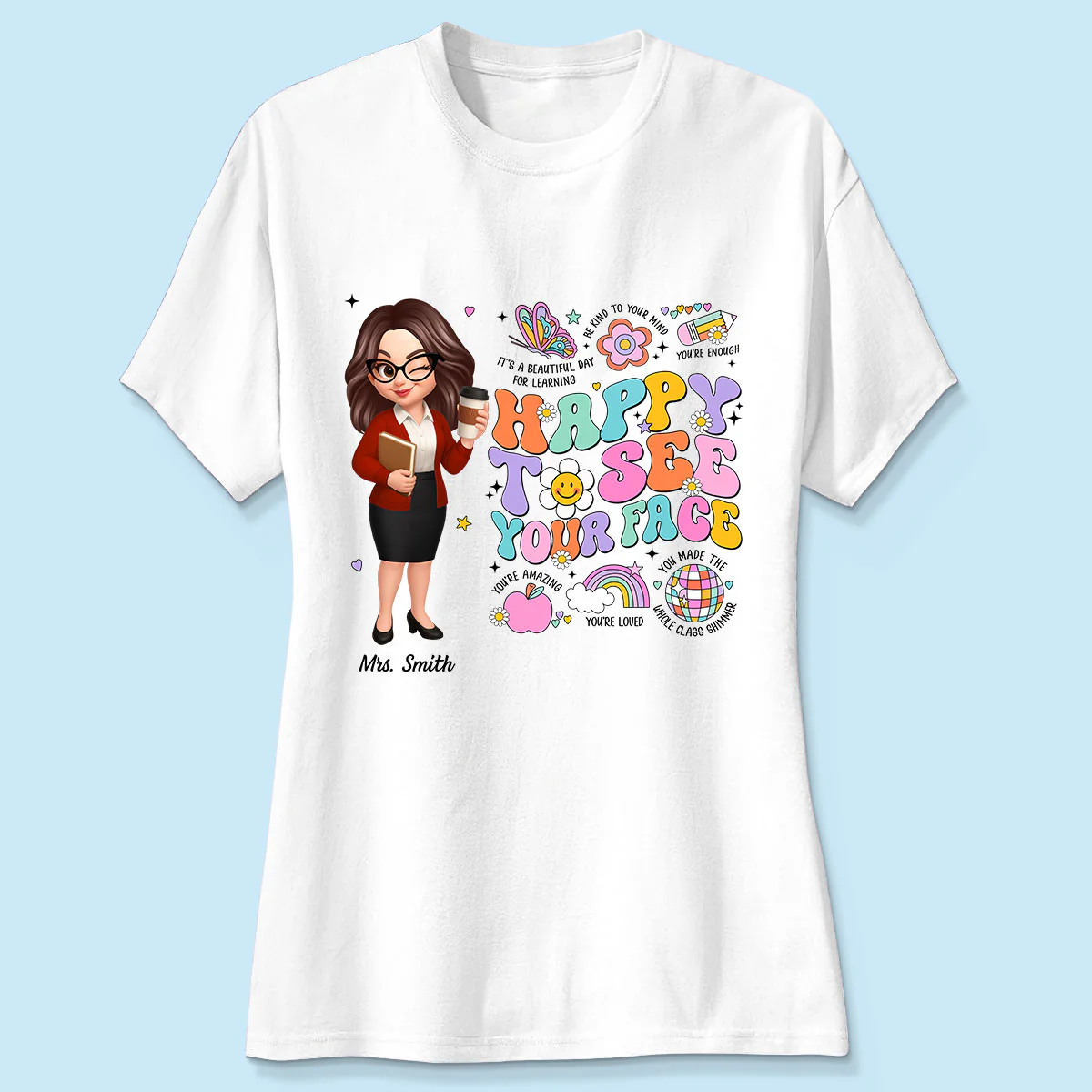 Happy To See Your Face Groovy Retro Persomalized Shirt, Back To School Shirt For Teachers - Image 9
