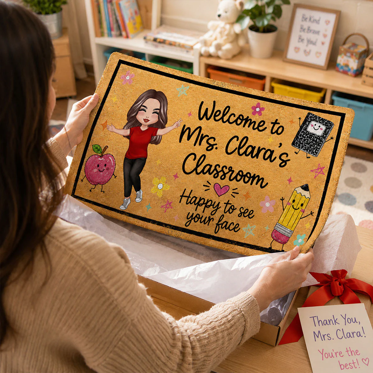 Happy To See Your Face Happy Teacher - Personalized Doormat - Classroom Students Welcome Decor - Image 3