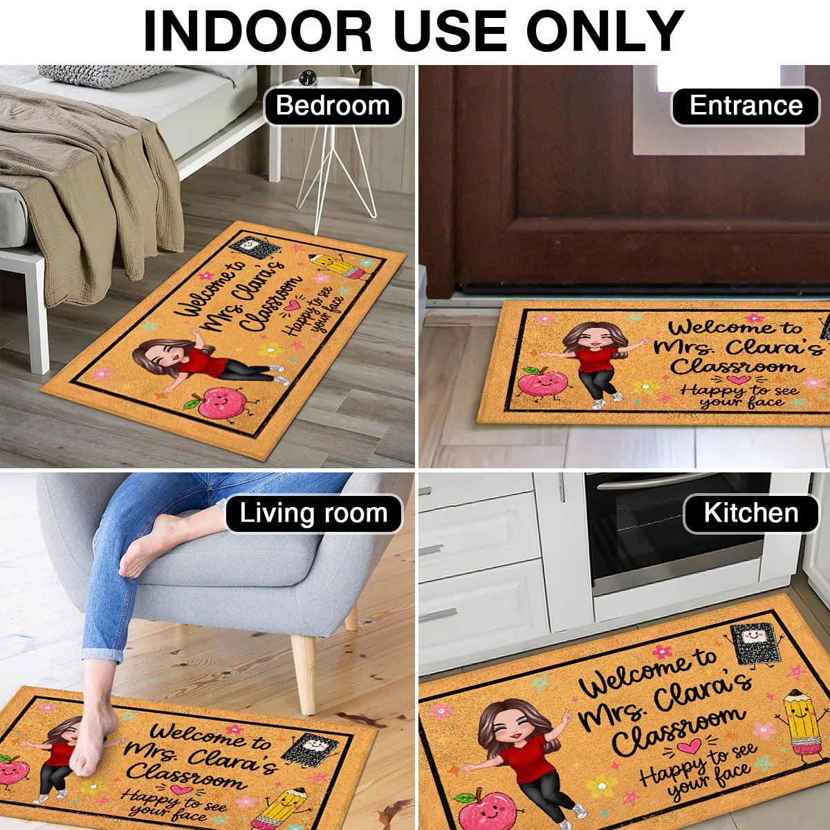 Happy To See Your Face Happy Teacher - Personalized Doormat - Classroom Students Welcome Decor - Image 5