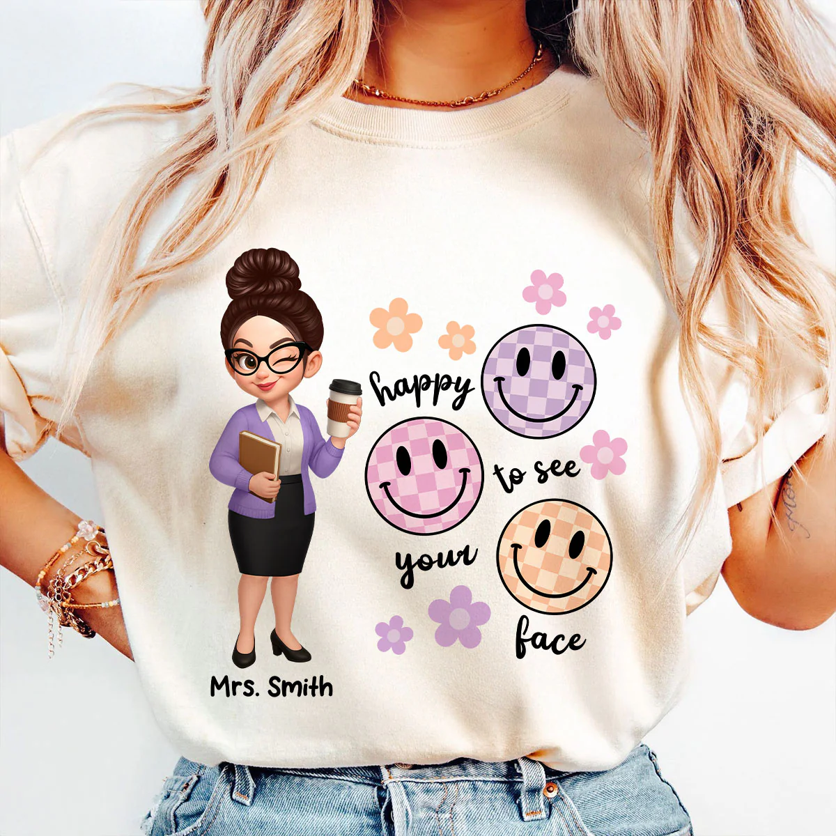 Happy To See Your Face Smiley Face Persomalized Shirt, Back To School Shirt For Teachers - Image 2