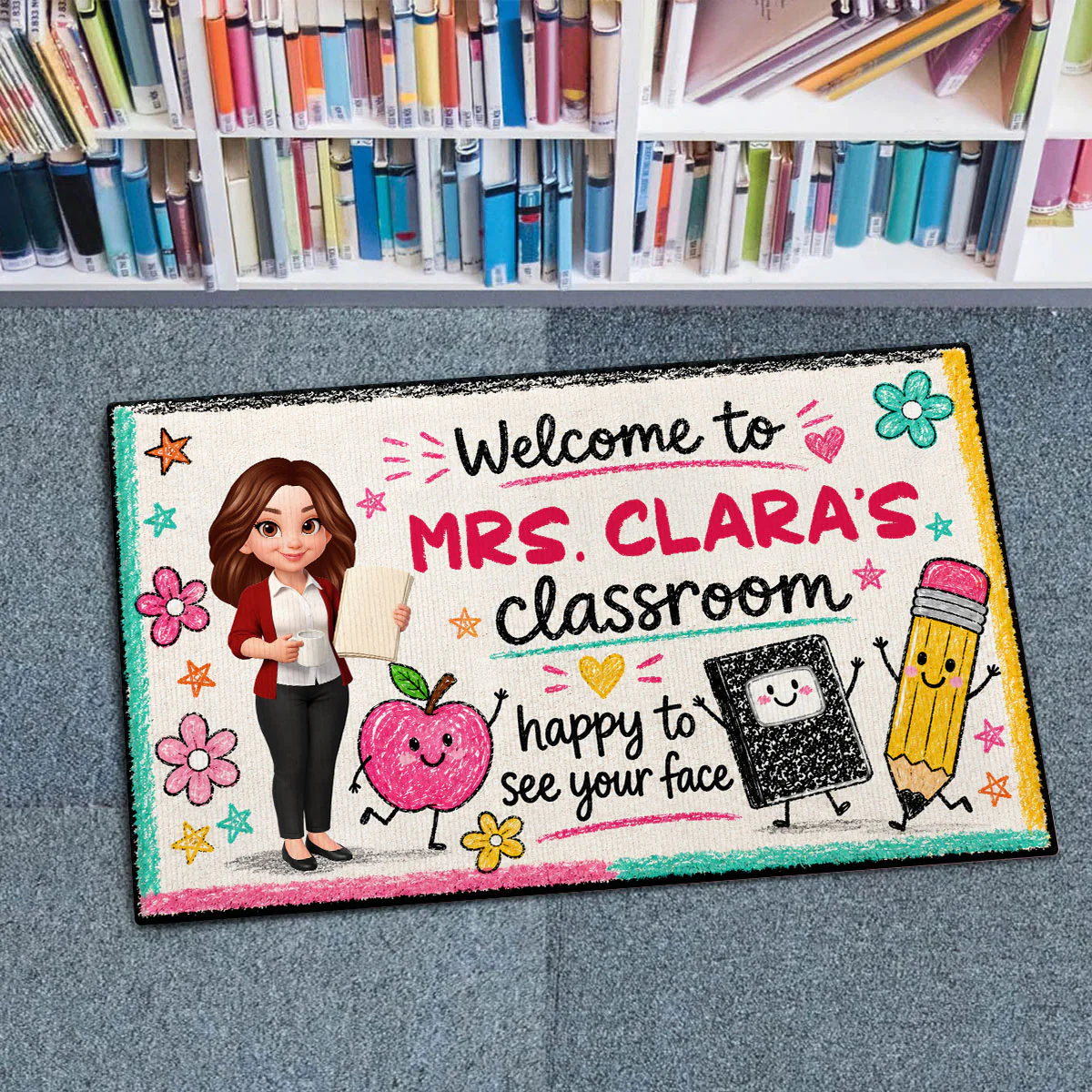 Happy to See Your Face Teacher's Classroom - Personalized Doormat - Back to School Decor for Teachers - Image 2