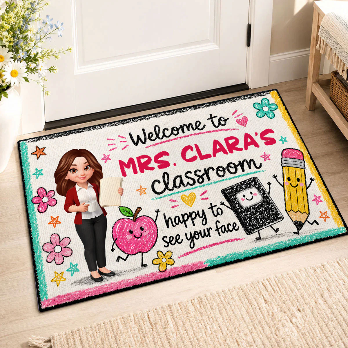 Happy to See Your Face Teacher's Classroom - Personalized Doormat - Back to School Decor for Teachers - Image 3