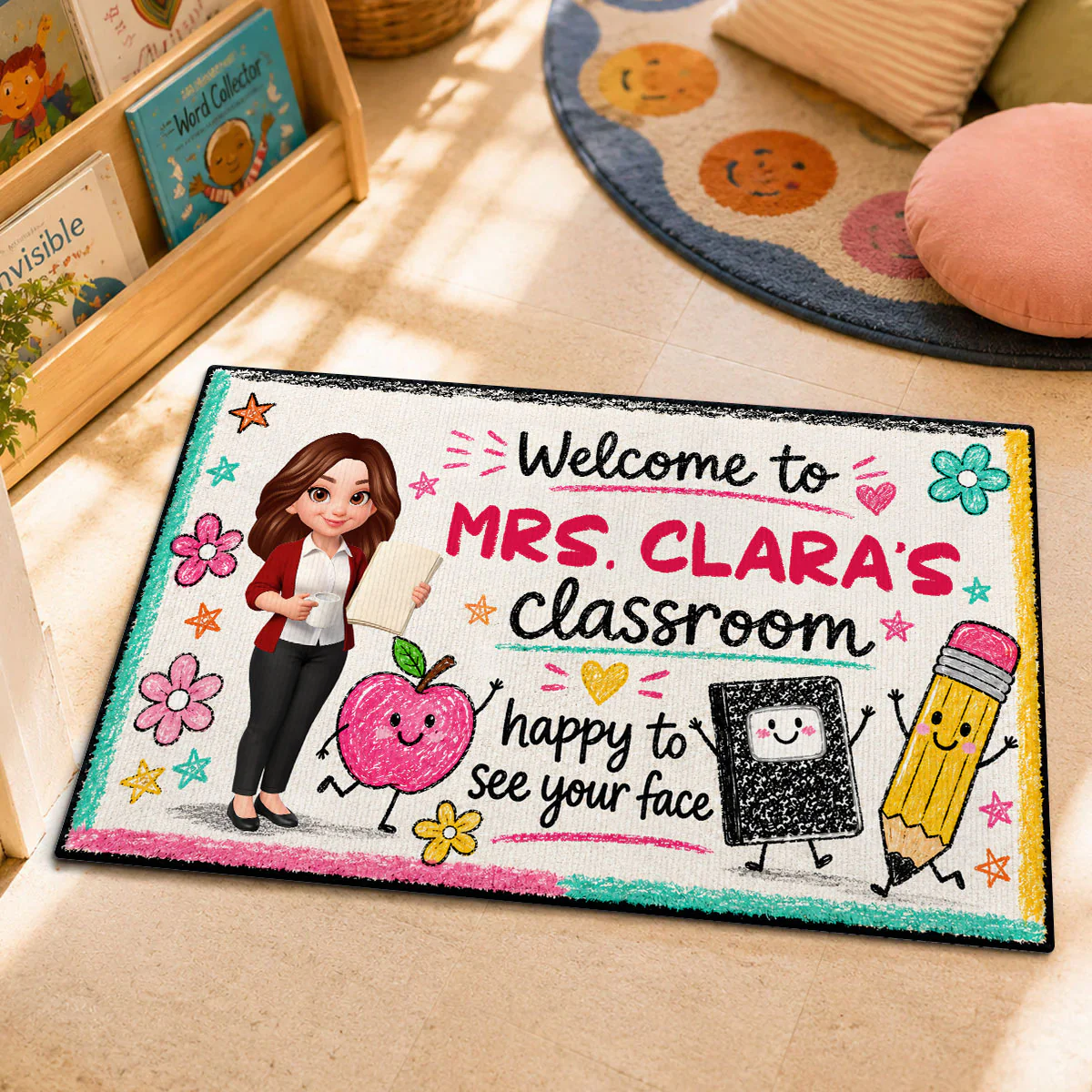 Happy to See Your Face Teacher's Classroom - Personalized Doormat - Back to School Decor for Teachers - Image 4