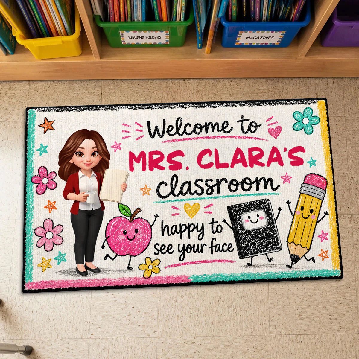 Happy to See Your Face Teacher's Classroom - Personalized Doormat - Back to School Decor for Teachers - Image 5