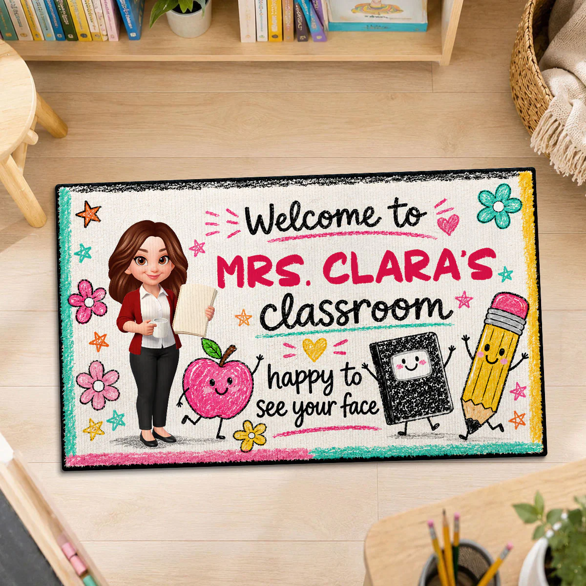 Happy to See Your Face Teacher's Classroom - Personalized Doormat - Back to School Decor for Teachers - Image 6