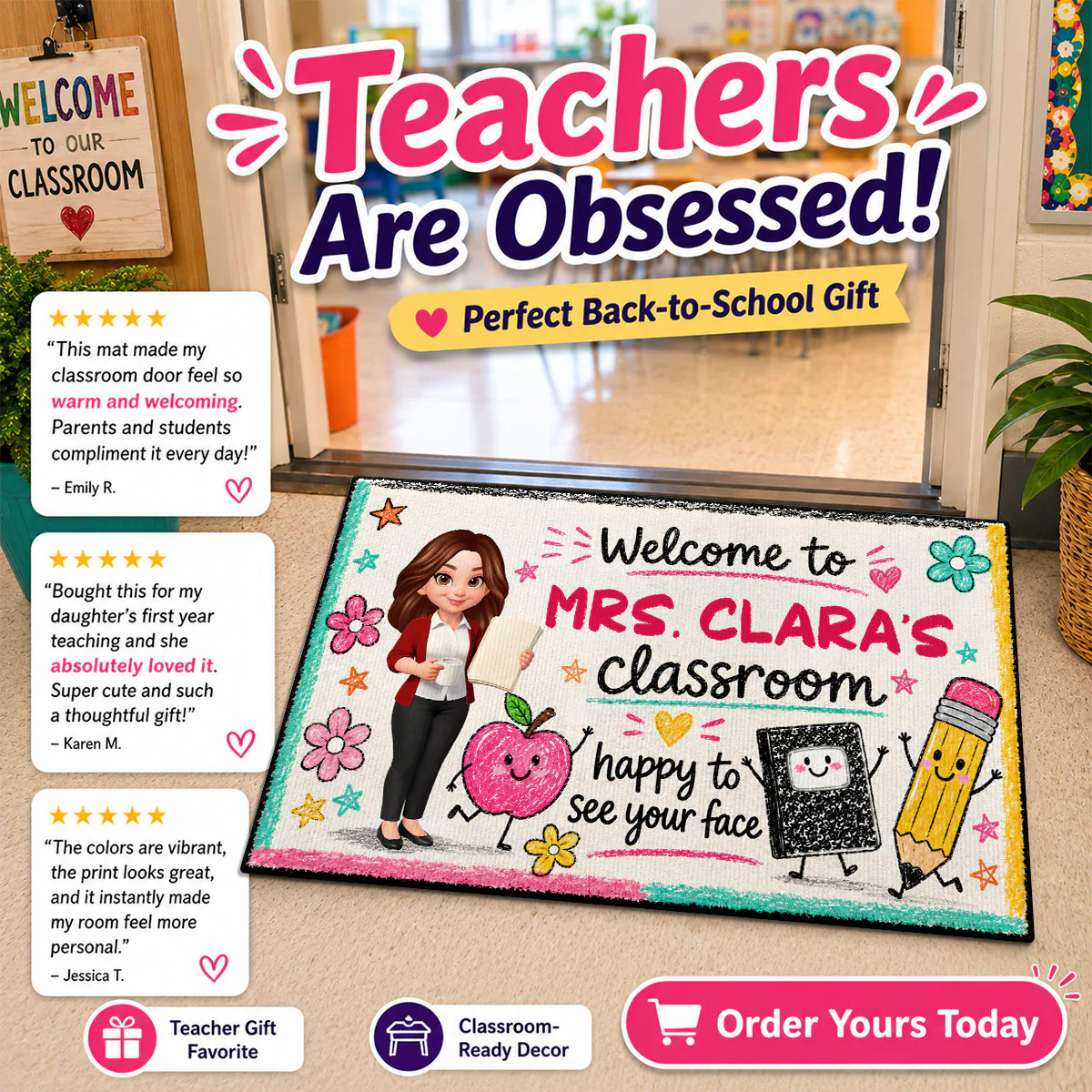 Happy to See Your Face Teacher's Classroom - Personalized Doormat - Back to School Decor for Teachers - Image 8