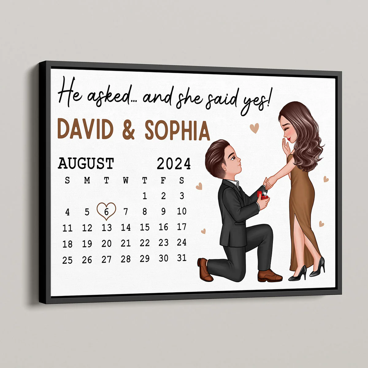 He Asked She Said Yes Engagement Date Keepsake for Couples Personalized Poster