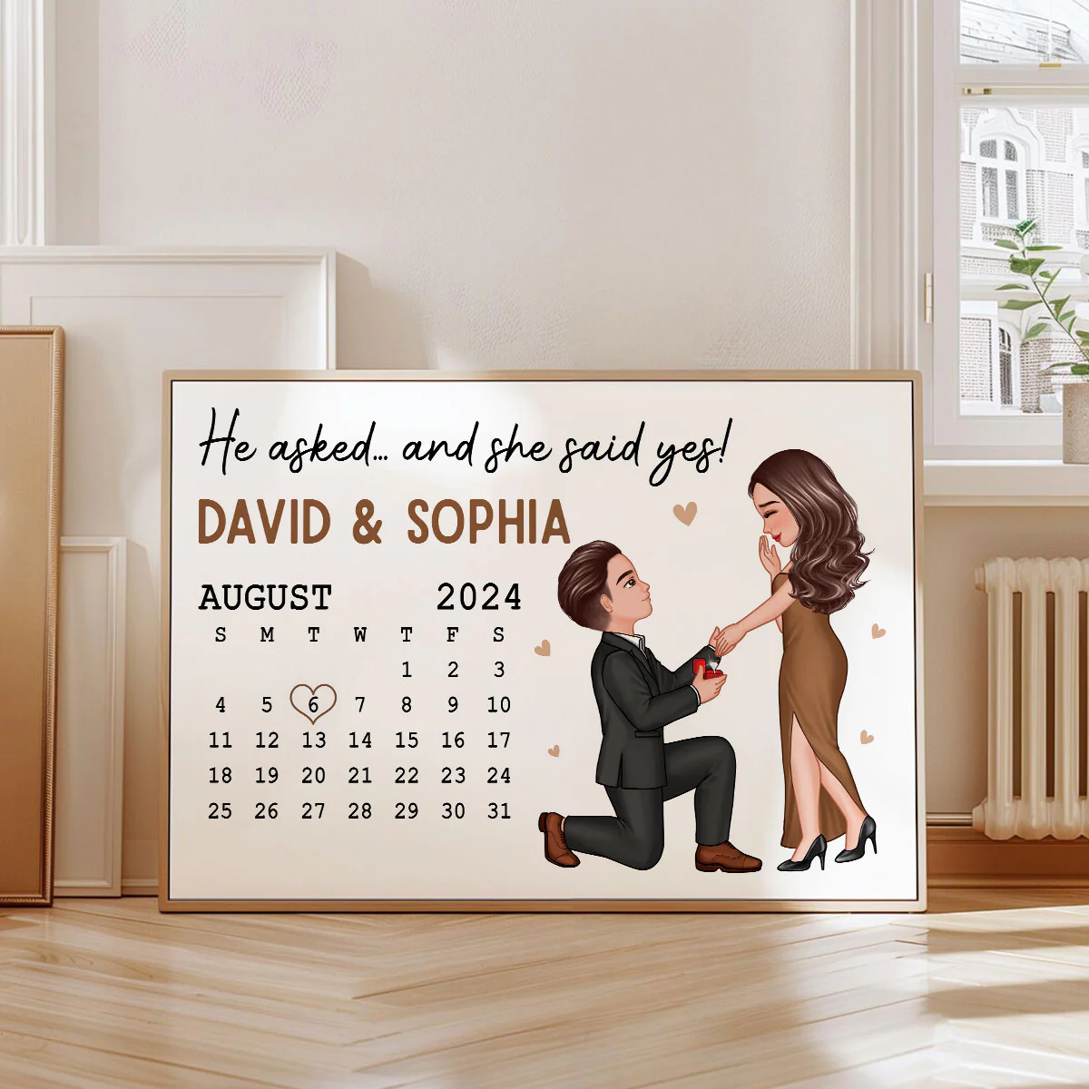He Asked She Said Yes Engagement Date Keepsake for Couples Personalized Poster - Image 2