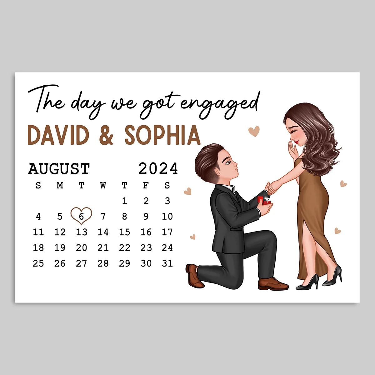 He Asked She Said Yes Engagement Date Keepsake for Couples Personalized Poster - Image 3