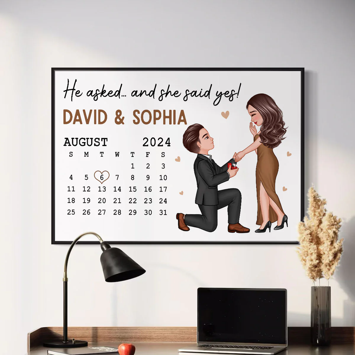 He Asked She Said Yes Engagement Date Keepsake for Couples Personalized Poster - Image 4