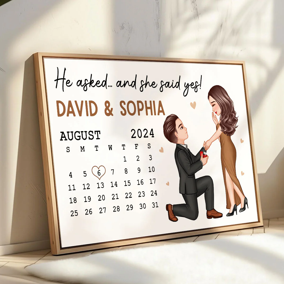 He Asked She Said Yes Engagement Date Keepsake for Couples Personalized Poster - Image 5