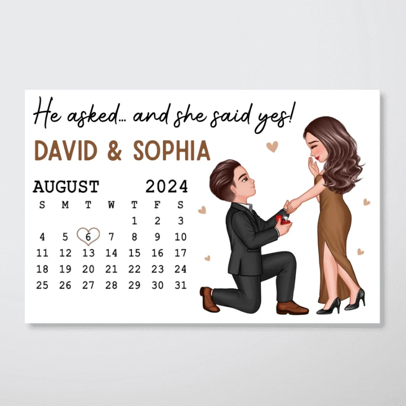 He Asked She Said Yes Engagement Date Keepsake for Couples Personalized Poster - Image 8