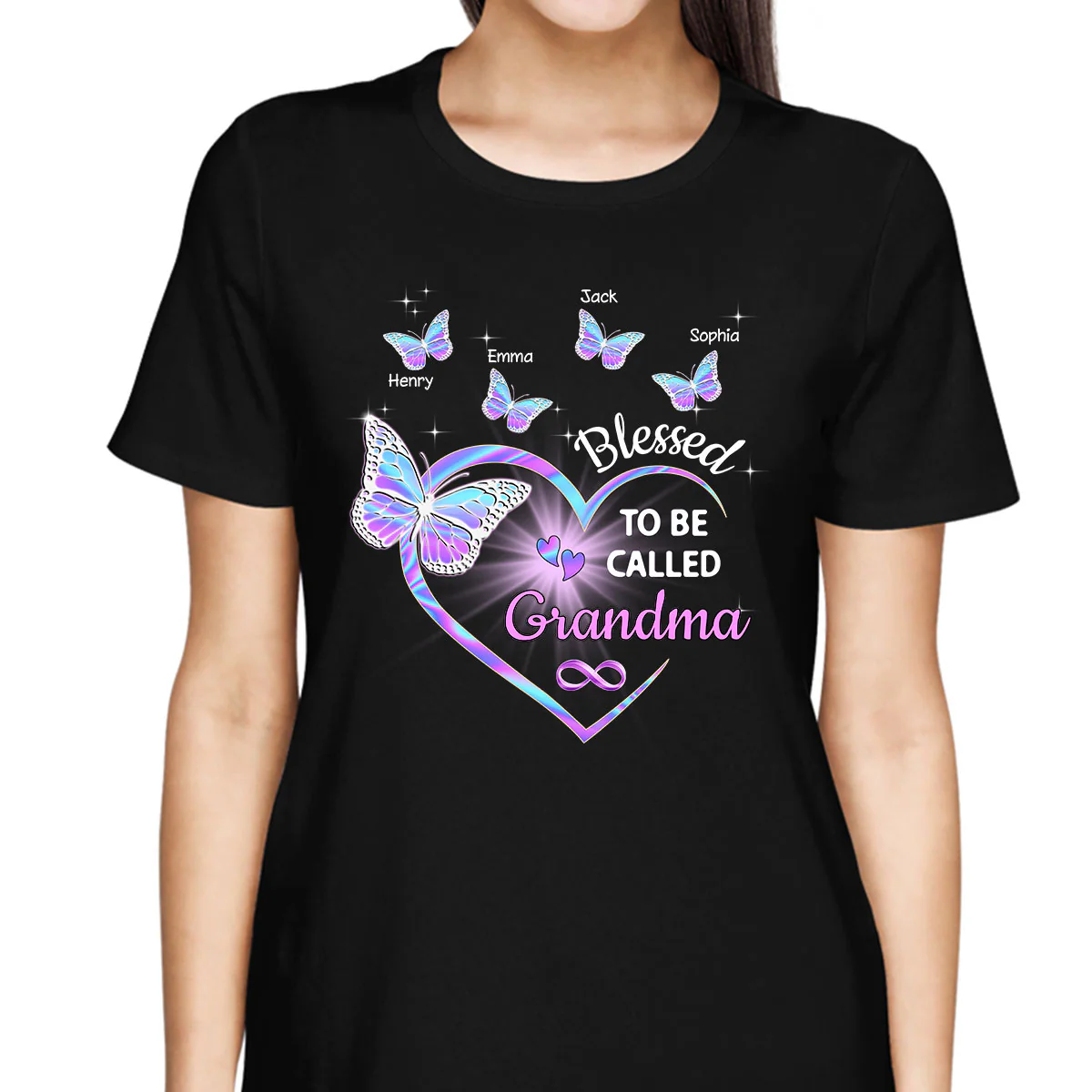 Heart Butterflies Grandma Hologram Personalized Shirt - Image 2