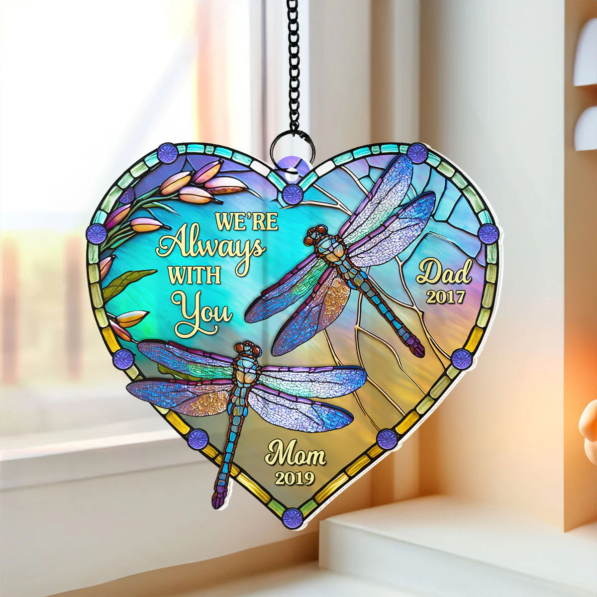 Heart Dragonfly Memorial Personalized Window Hanging Suncatcher Ornament, Sympathy Gift For Loved Ones - Image 2