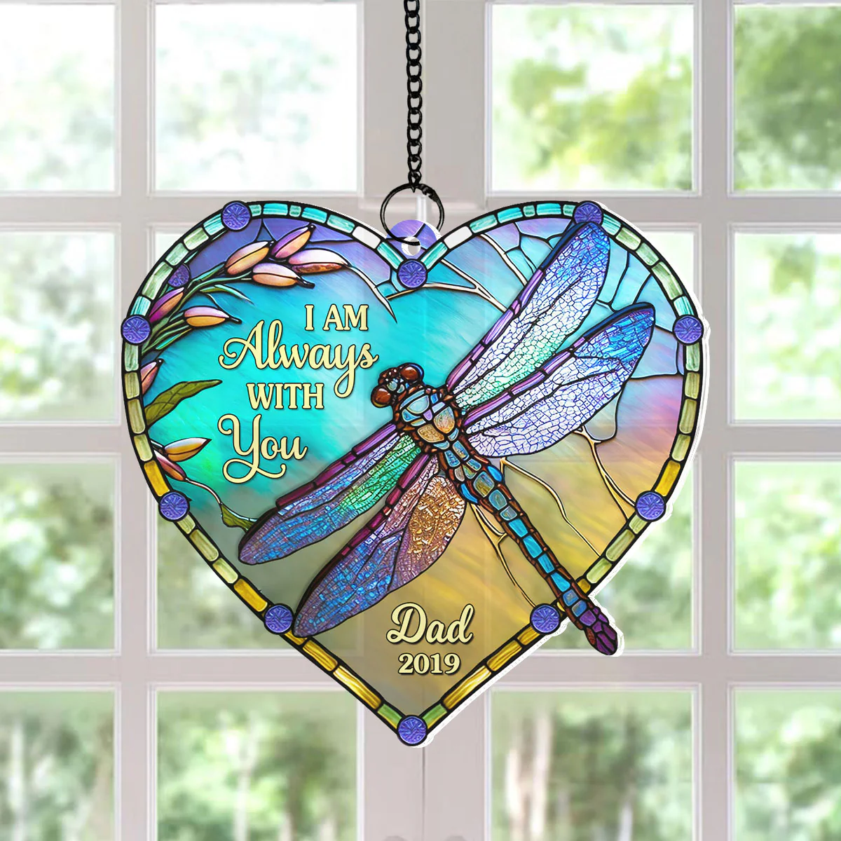 Heart Dragonfly Memorial Personalized Window Hanging Suncatcher Ornament, Sympathy Gift For Loved Ones - Image 3
