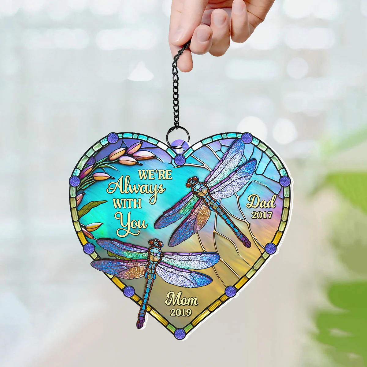 Heart Dragonfly Memorial Personalized Window Hanging Suncatcher Ornament, Sympathy Gift For Loved Ones - Image 4