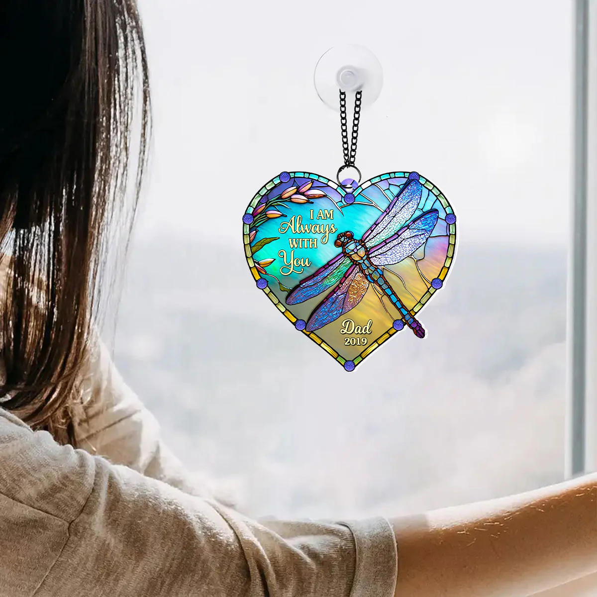 Heart Dragonfly Memorial Personalized Window Hanging Suncatcher Ornament, Sympathy Gift For Loved Ones - Image 5