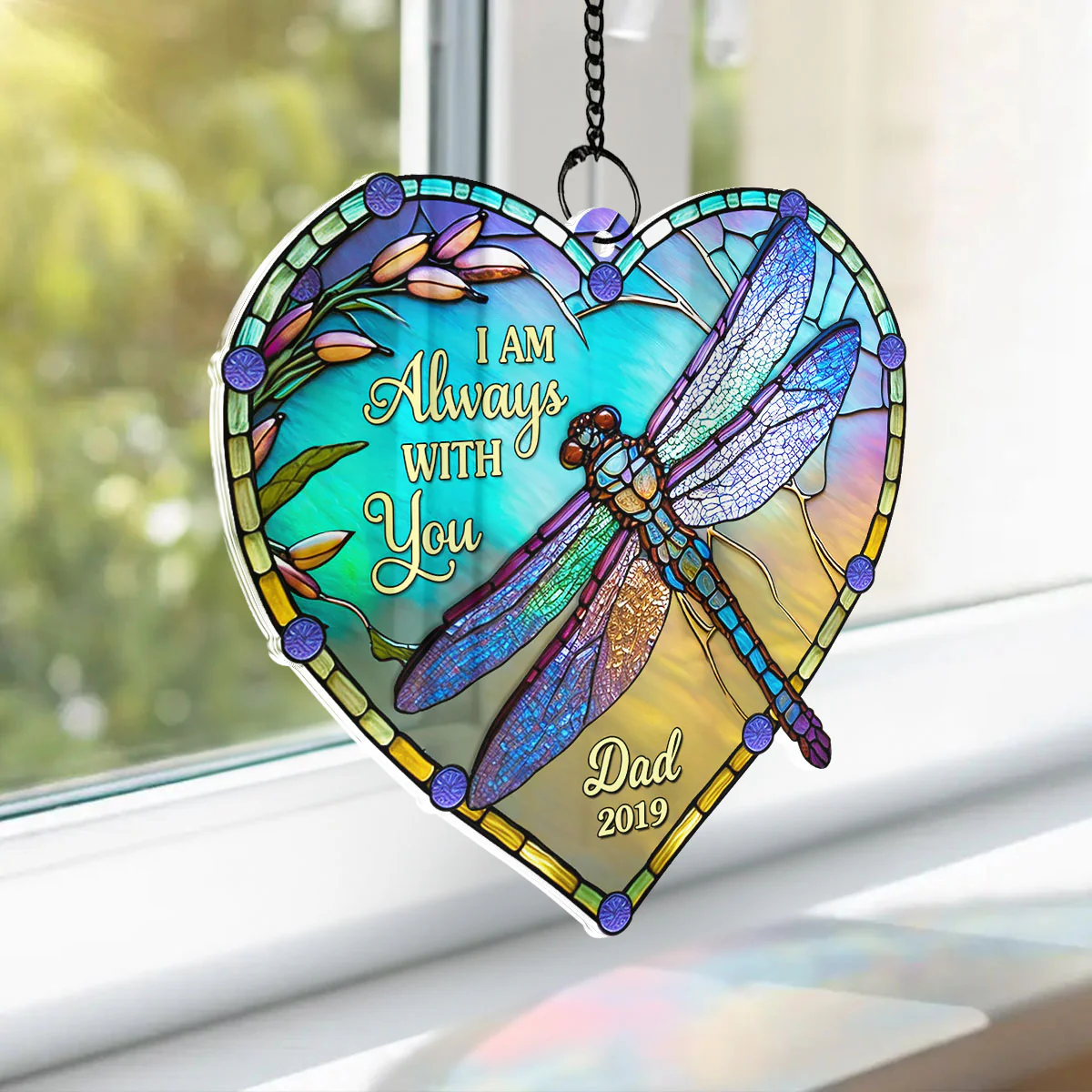 Heart Dragonfly Memorial Personalized Window Hanging Suncatcher Ornament, Sympathy Gift For Loved Ones - Image 7