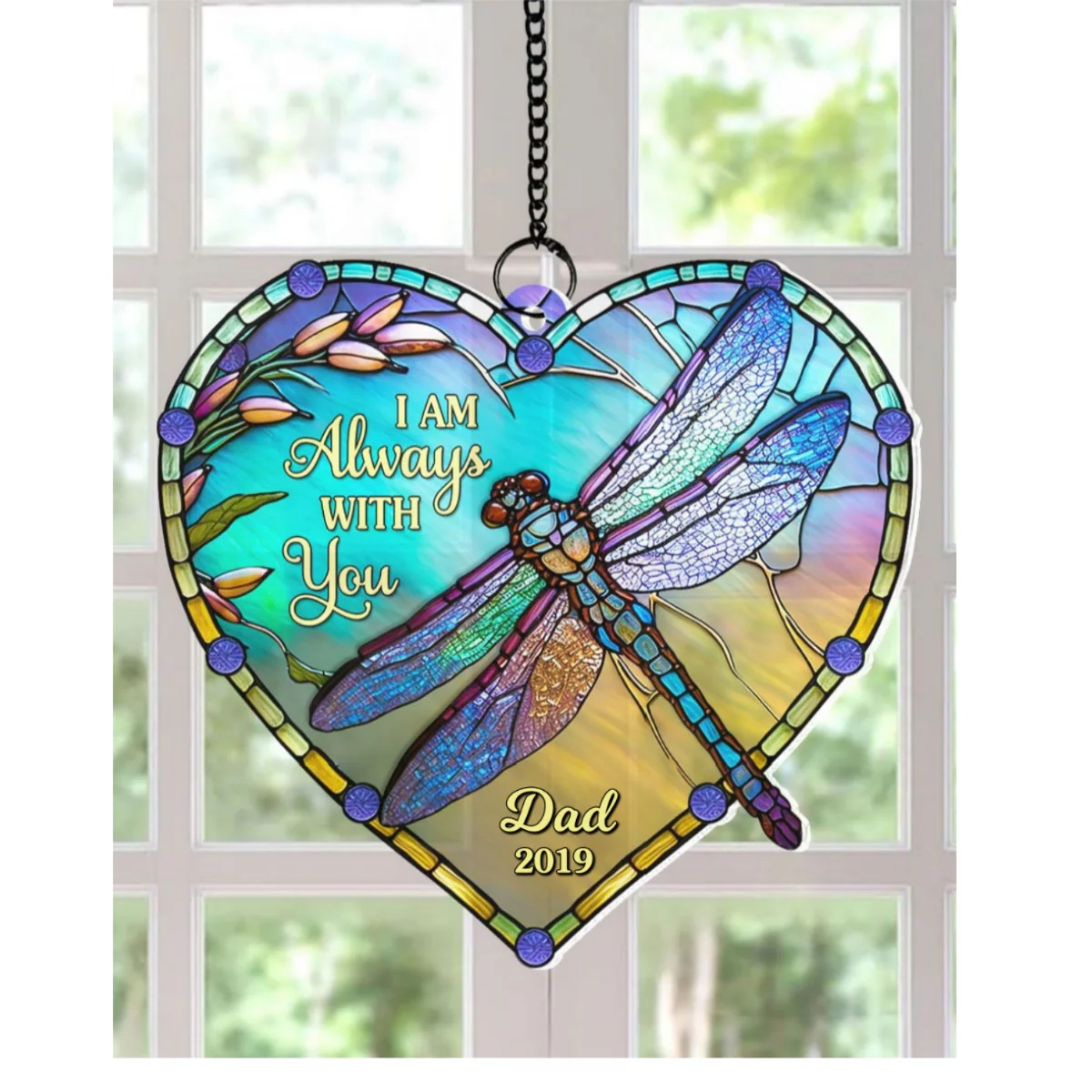 Heart Dragonfly Memorial Personalized Window Hanging Suncatcher Ornament, Sympathy Gift For Loved Ones - Image 9