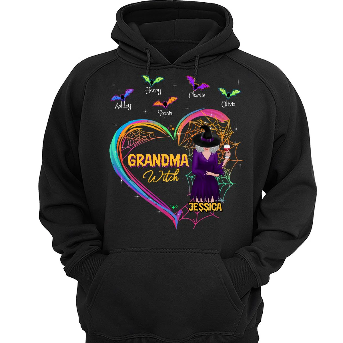 Heart Grandma Mom With And Bats Kids Names Halloween Personalized Shirt - Image 3