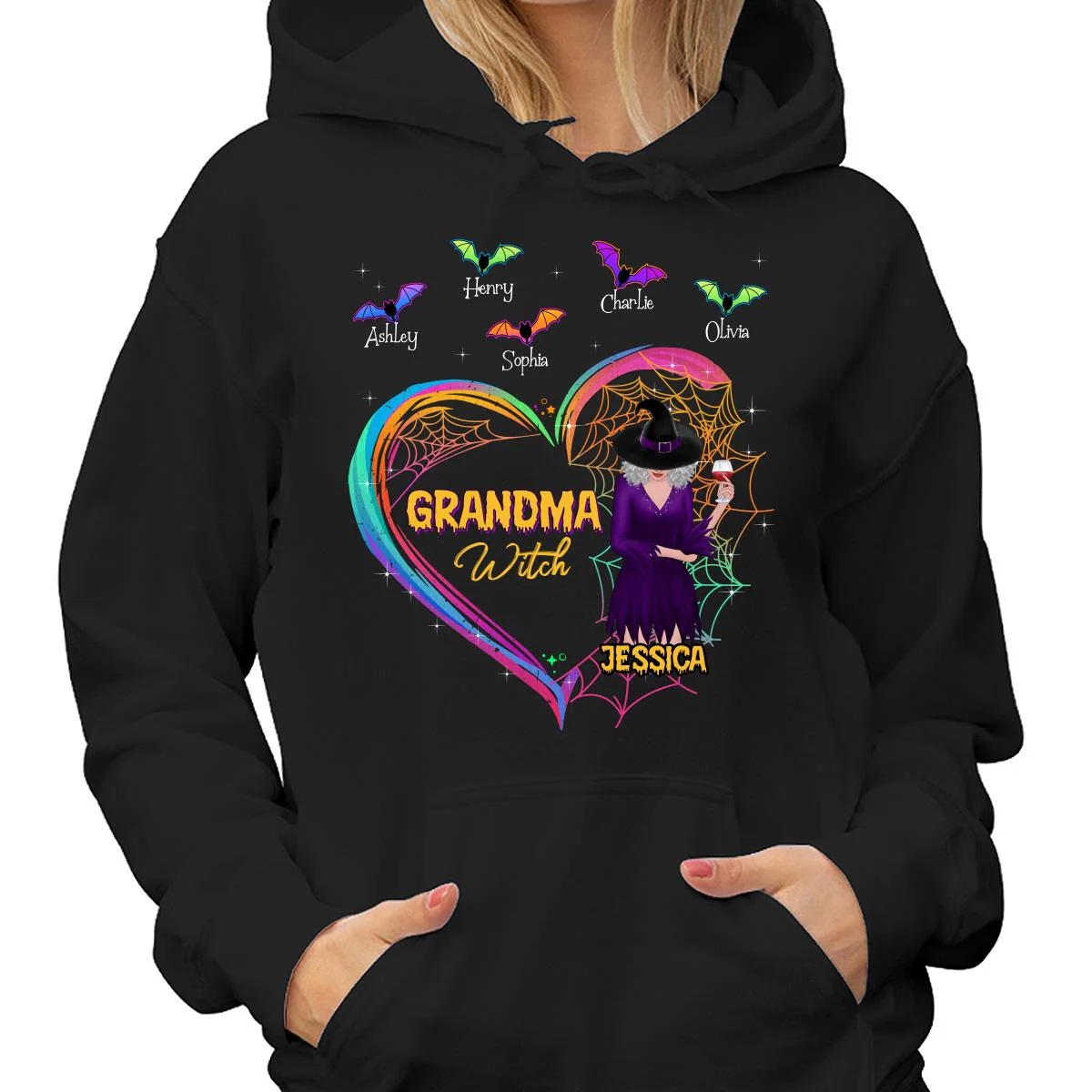Heart Grandma Mom With And Bats Kids Names Halloween Personalized Shirt - Image 4