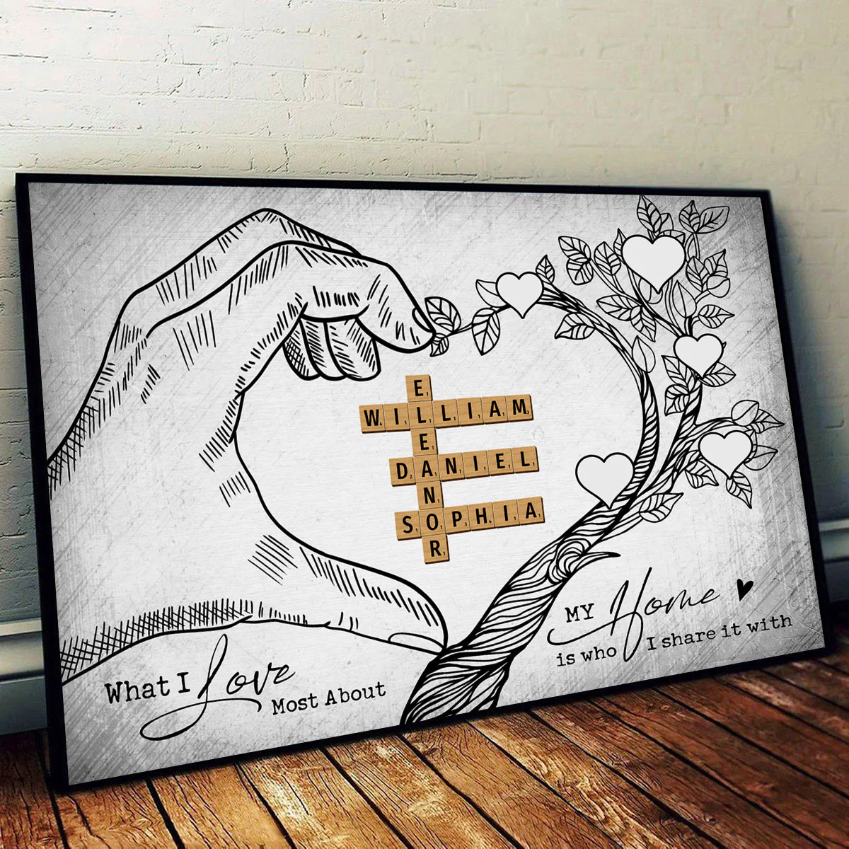 Heart Hand Tree Family Crossword Puzzle Personalized Poster - Image 2