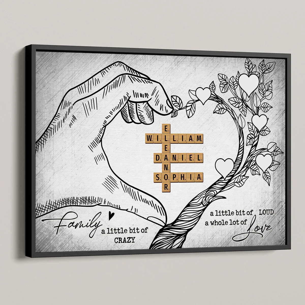 Heart Hand Tree Family Crossword Puzzle Personalized Poster - Image 3