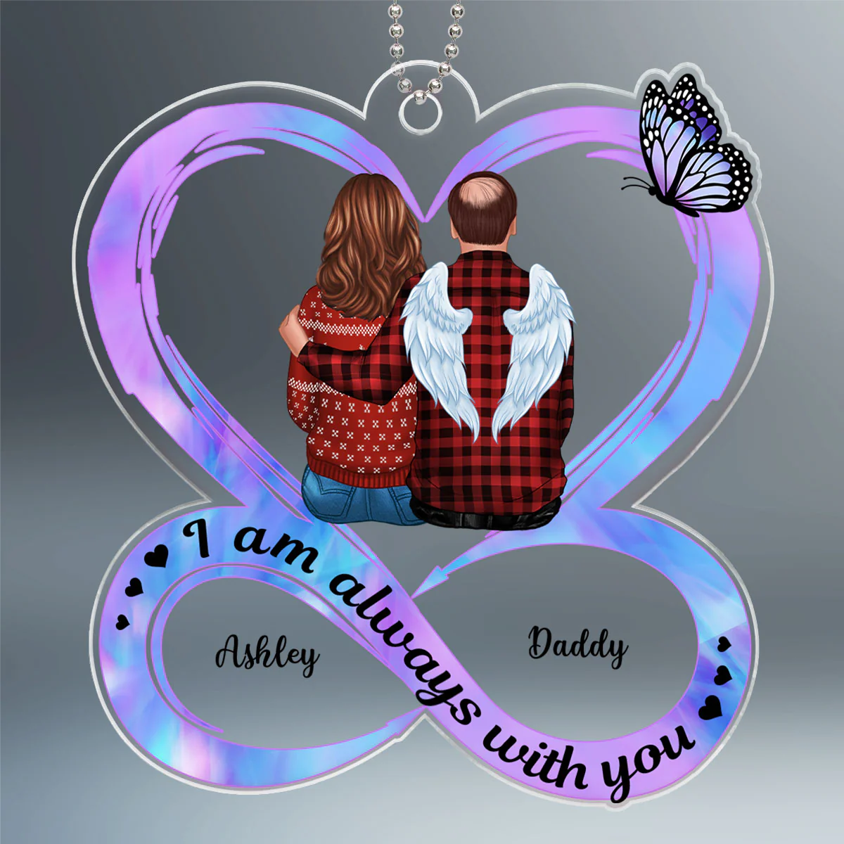 Heart Infinity Family Memorial Sitting Back View Personalized Acrylic Ornament - Image 2