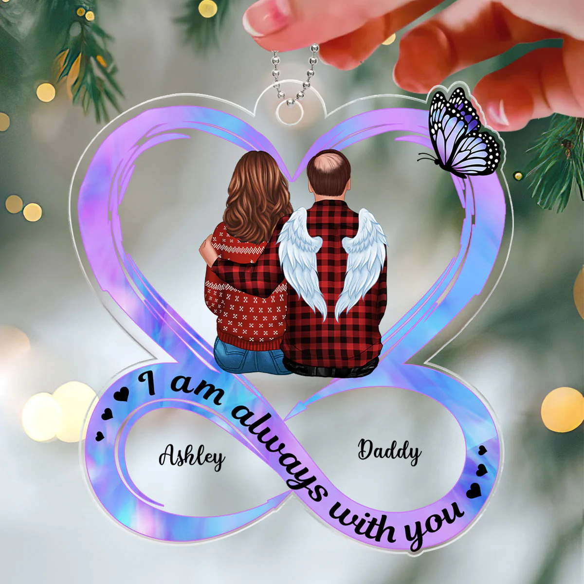 Heart Infinity Family Memorial Sitting Back View Personalized Acrylic Ornament - Image 3