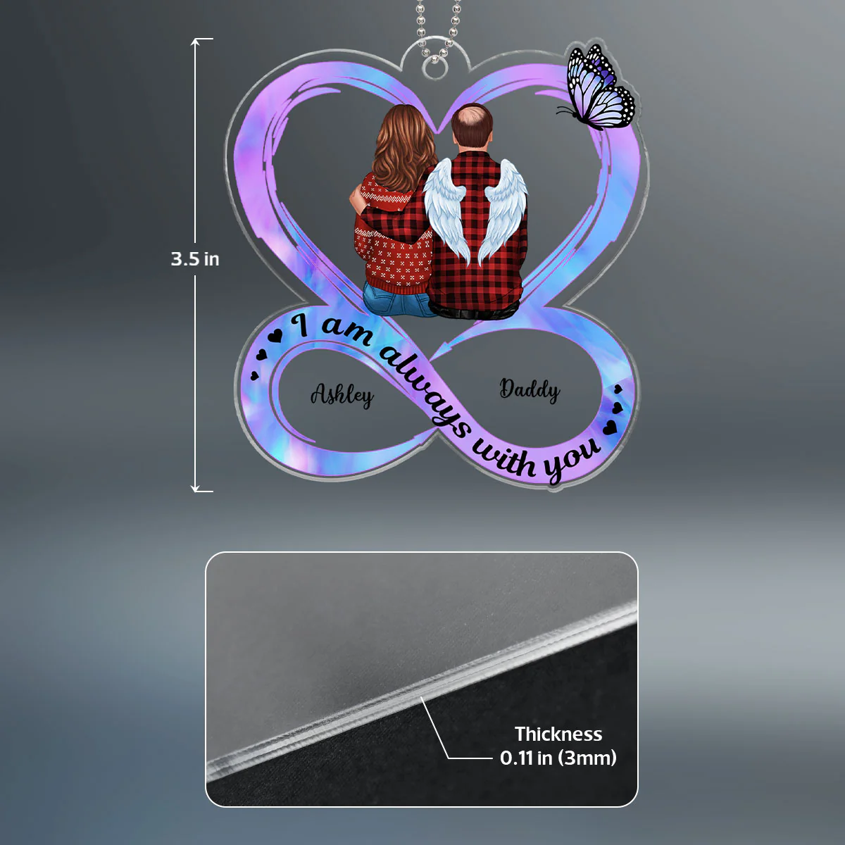 Heart Infinity Family Memorial Sitting Back View Personalized Acrylic Ornament - Image 4