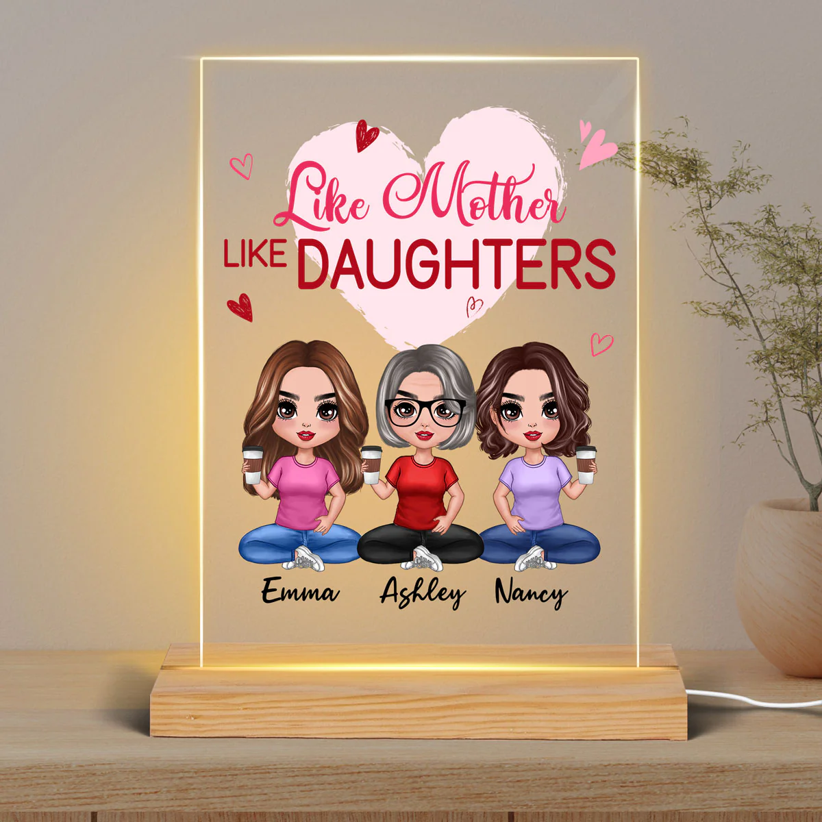 Heart Like Mother Like Daughter Doll Women Sitting Personalized Rectangle LED Night Light