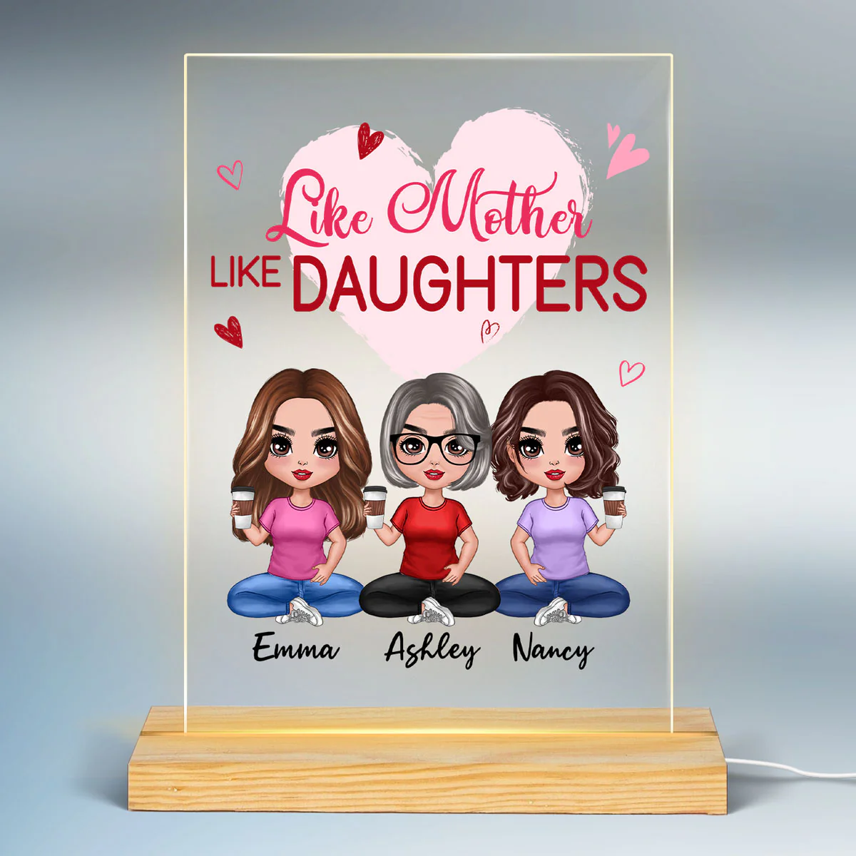 Heart Like Mother Like Daughter Doll Women Sitting Personalized Rectangle LED Night Light - Image 2