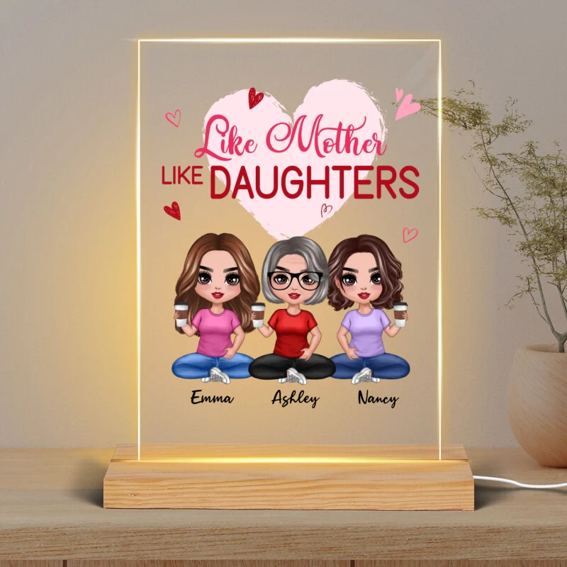 Heart Like Mother Like Daughter Doll Women Sitting Personalized Rectangle LED Night Light - Image 4